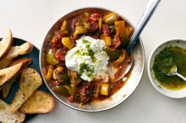 Taktouka With Burrata and Lime-Parsley Oil