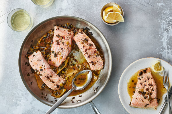 Brown-Butter Salmon With Scallions and Lemon