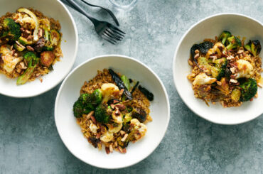 Roasted Broccoli Grain Bowl With Nooch Dressing