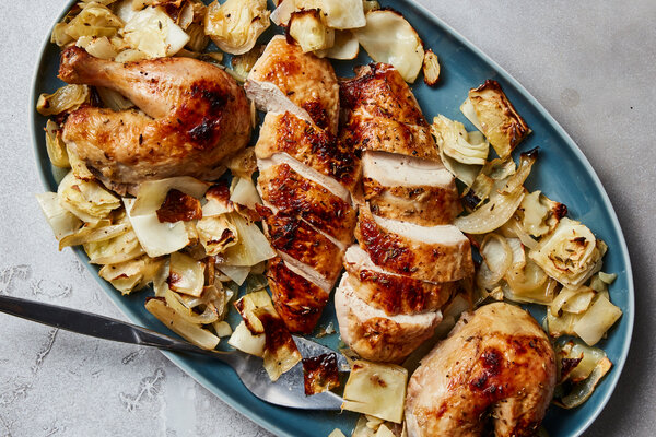 Roasted Chicken With Caramelized Cabbage