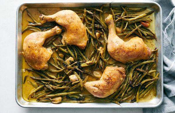 Slow-Roasted Chicken With Garlicky Green Beans and Sage