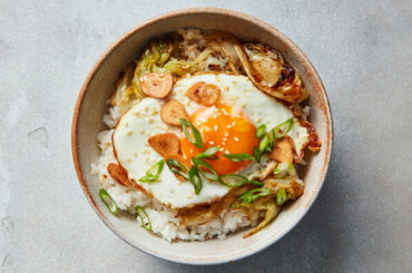 Stir-Fried Lettuce With Crispy Garlic and Fried Eggs