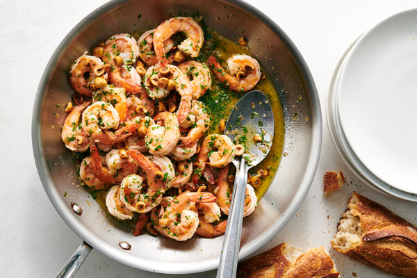 Brown-Butter Shrimp With Hazelnuts