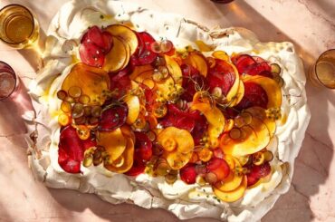 Sunset Pavlova With Sweet Vinegar and Rosemary