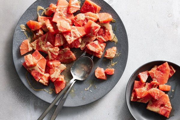 Watermelon and Grapefruit Salad With Tahini