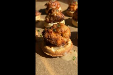 Mini Chicken and Waffles with Whipped Honey
