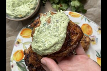 Airfryer Chicken Thigh with Mango Salsa & a Cilantro Cream Sauce