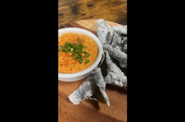Kimchi Queso Dip with Rice Paper Seaweed Chips