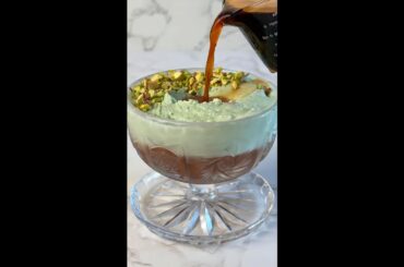Pistachio Affogato Delight: Chocolate, Gelato, and Espresso Perfection