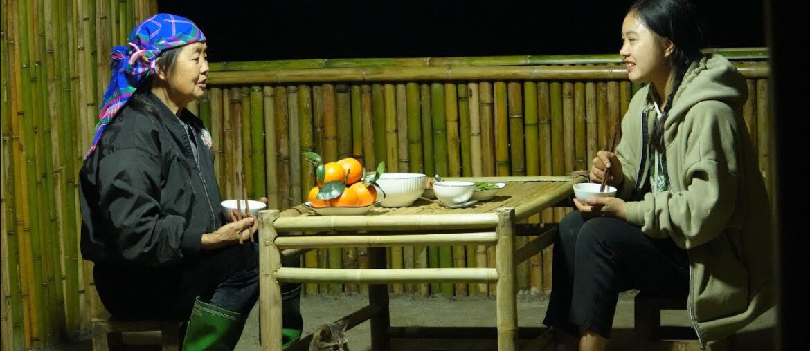May made a bamboo dining table herself to add a touch of elegance to her lovely kitchen