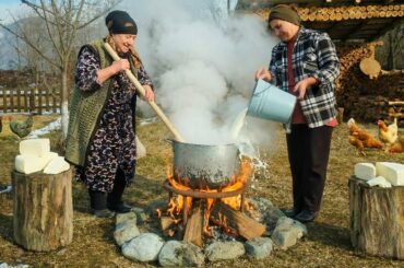 Boiling 50 Liters Milk & Making Cheese on Wood Fire