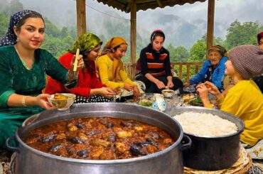 Rainy Day in a Northern Iran | Cooking Traditional Eggplant Stew ,Grazing Sheep &Planting Onions 🌧️🍆