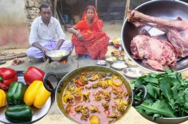 Cooking MUTTON CURRY with capsicum|Fried mustard leaves|mutton curry recipe|village life cooking