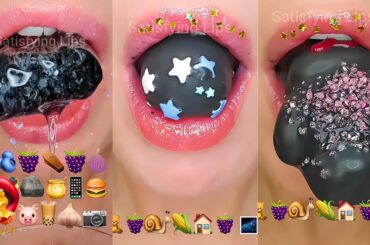 Satisfying ASMR Eating Black Food Emoji Challenge 💣🪮🖤