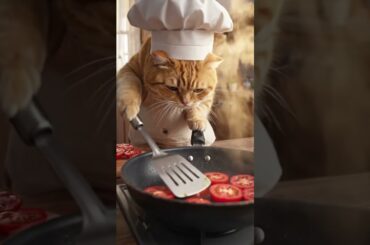 Cute AI Cat Cooking Fresh Tomatoes🍅