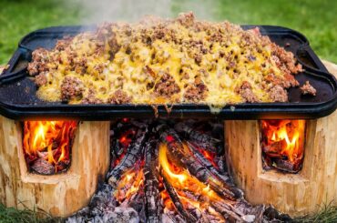 New York Chopped Cheese Sandwich Cooked Over Fire in the Forest