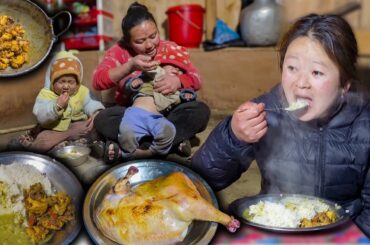 Broiler Chicken fry Recipe with Rice cooking & eating | Simple chicken fry recipe |Village Food Vlog