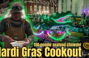 Cooking the Krewe of Bacchus a 50-Person Cajun Seafood Chowder