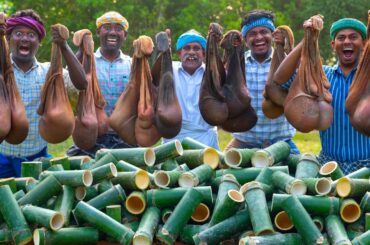 BAMBOO INTESTINE | Goat Intestine Recipe Cooking in Bamboo | Mutton Boti Cleaning | Kudal Curry