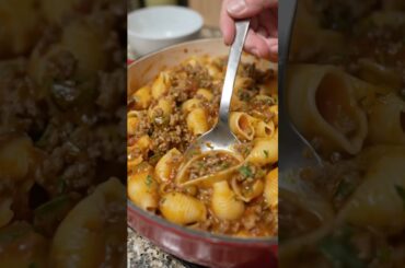 Cheesy Beef & Shell Pasta Skillet
