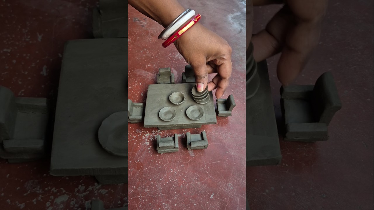 Mini Dining Table Set Making With Clay #shorts Mini Dining Table Set Making With Clay #shorts