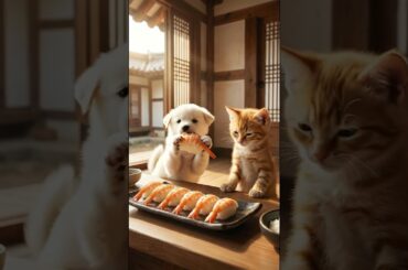 Cat Making Shrimp Sushi #ChefCat #ShrimpSushi #BabyCat #Puppy