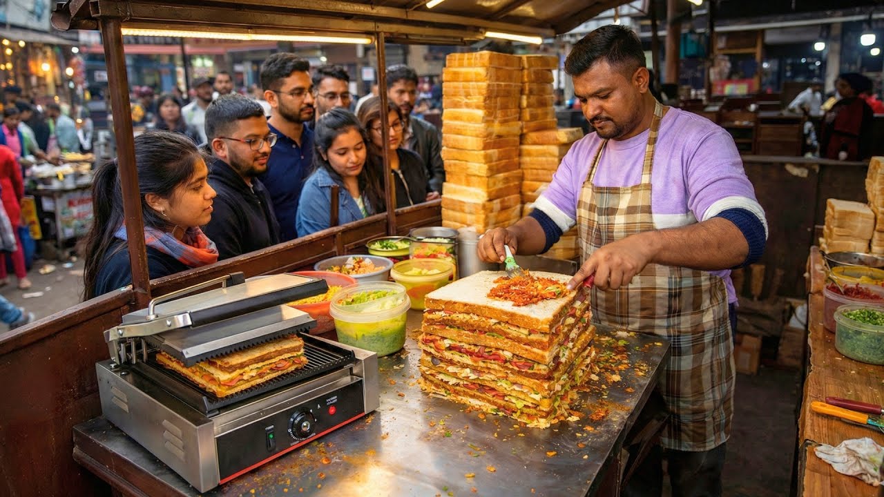Non-Stop Giant Sandwich at a Roadside Stall | Inside Indian Street Food Non-Stop Giant Sandwich at a Roadside Stall | Inside Indian Street Food