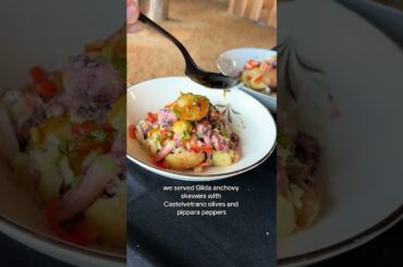 The menu: Amusebouche: Octopus & pearl onion skewers On the table: Thyme roasted marcona almonds