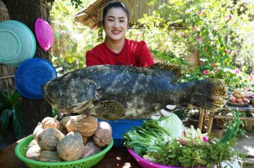 Steamed Ocean fish with soy sauce | Yummy big ocean fish cooking | Cooking with Sreypov