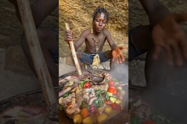 Hadzabe Cooking with Night Firelight Calm #Hadzabe #NightFirelight #WildFood #Cooking #shorts #food