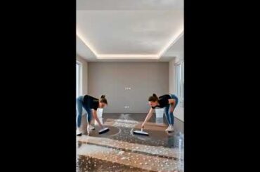 ✨ Transforming a dining room with luxury metallic epoxy flooring!