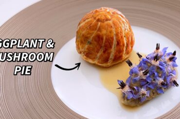 Fine Dining Eggplant & Mushroom Pie with Roasted Eggplant Tartare - Michelin Star Vegetarian Recipe