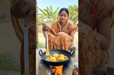 Cooking desi fried eggs in a village wood stove | #shorts #cooking #recipe #EggRecipe