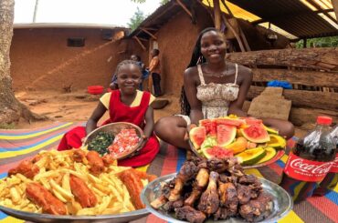 American Experience in African Village | Fried Chicken with Crispy Fries 🍟 cooking for my Family