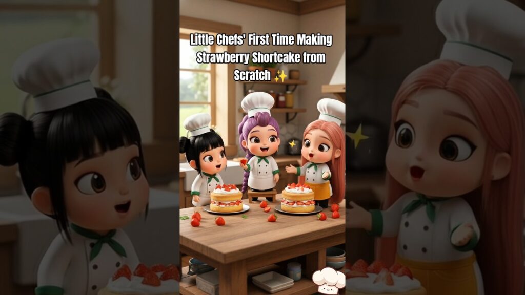 3 Tiny Chefs Bake a Fresh Strawberry Shortcake! 🍓🍰#rumimirazoey #LittleHuntrix #huntrix