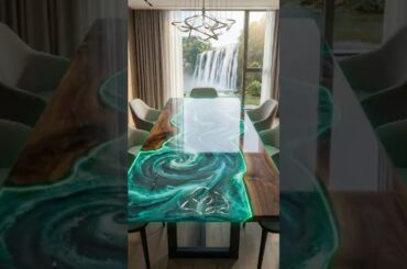 Storm River Epoxy Dining Table With Waterfall View