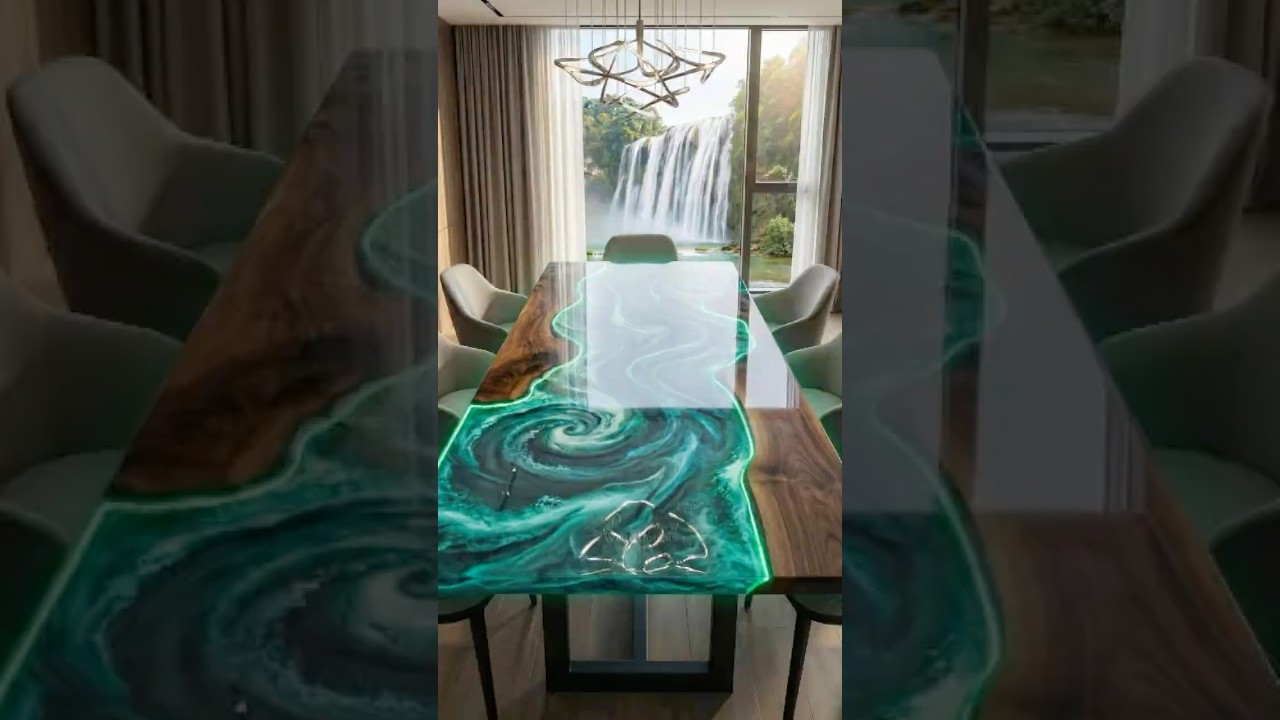 Storm River Epoxy Dining Table With Waterfall View Storm River Epoxy Dining Table With Waterfall View