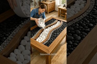 Stone River Epoxy Table with LED Glow 🤯 Modern Dining Table Transformation #shorts #diy