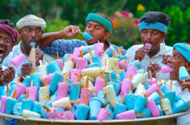 KULFI ICE | Colorful Ice Cream Making in Village | Homemade Milk Kulfi | Summer Dessert Recipe