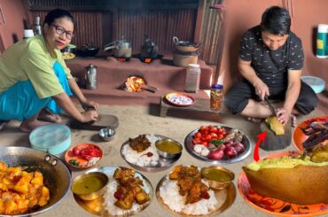 Darjeeling Village cooking & eating Pork Curry, Buff Dry Meat with Rice in Their Own Style