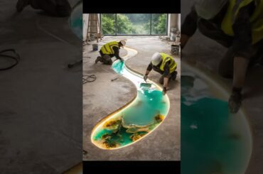 Luxury Epoxy River Floor Transformation | Glowing Emerald Resin Dining Room #shorts #trending #viral