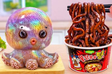 Recipes for Seafood Lovers 🐙 Crispy Fried Octopus with Black Bean Noodles 🍜 Tina Mini Cooking