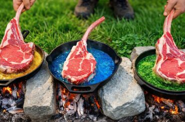 3 Butter Tomahawk Steaks 🔥 Cooking Giant Steaks in the Forest