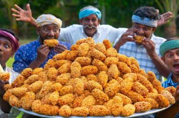 CHEESE NOODLES FRIED CHICKEN | Cooking & Eating in Village | Potato Cheese Chicken Fry Recipe