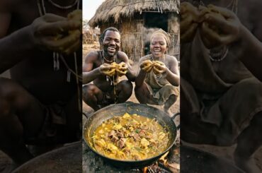 Hadzabe Real Hot Food Cooking and Eating #Hadzabe #Asmr #Africa #Eating #Shorts #shortsfeed #eat