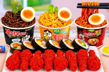 Mini Lotteria Store 🍜 How to Make Buldak Noodles and Lotteria Chicken Thigh 🍗 Tina Mini Cooking