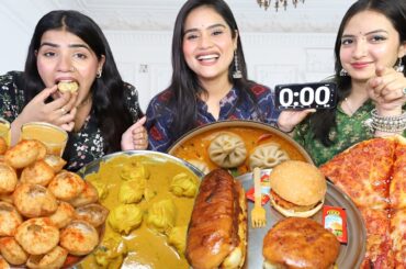 Guess the Bollywood Movie Dialogue Food Eating Challenge/ Golgappa, Jhol Momos, Korean Pizza, Burger