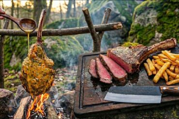 Cowboy Butter Crusted Tomahawk Steak & Fries | Open Fire Cooking