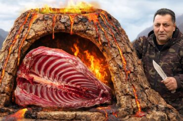 Giant Beef Ribs in a Volcano Oven 🌋 Traditional Outdoor Cooking