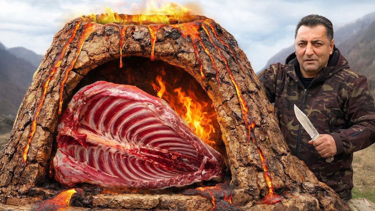 Giant Beef Ribs in a Volcano Oven ๐ Traditional Outdoor Cooking Giant Beef Ribs in a Volcano Oven ๐ Traditional Outdoor Cooking